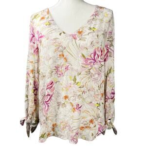 Anthropologie Maeve, Size Small, Pink Floral Boho Top, 3/4 Sleeve, Lightweight